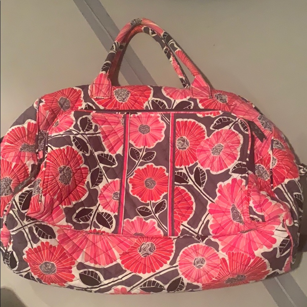 Gray and pink vera bradley duffle